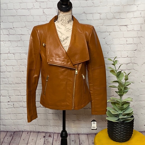 Guess Jackets & Blazers - Guess moto biker jacket faux vegan leather zip up